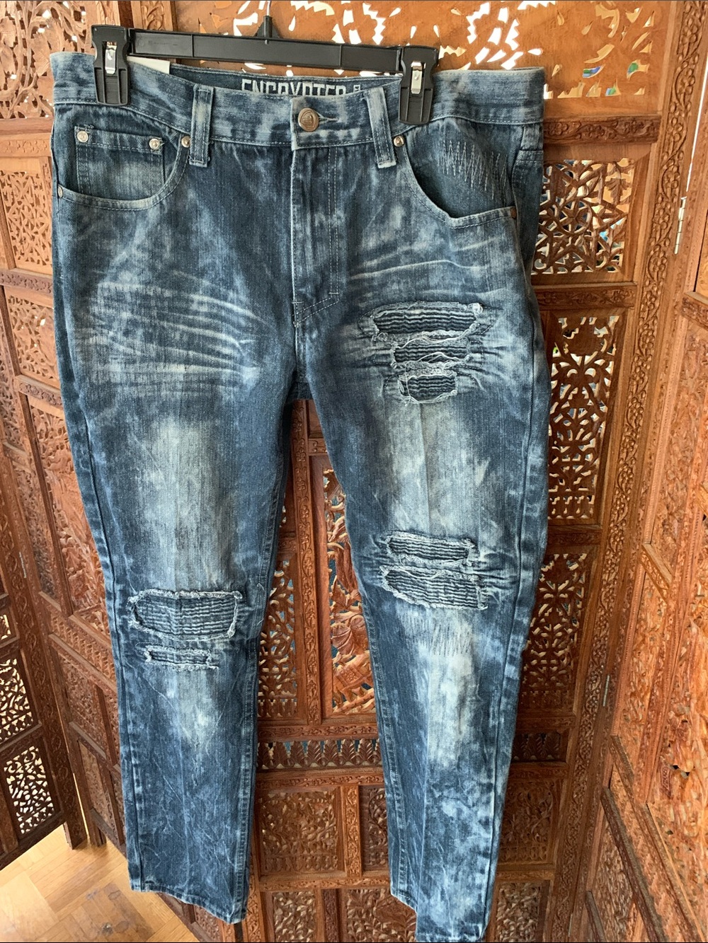 Slim Fit Distressed Men's Jeans - Blue